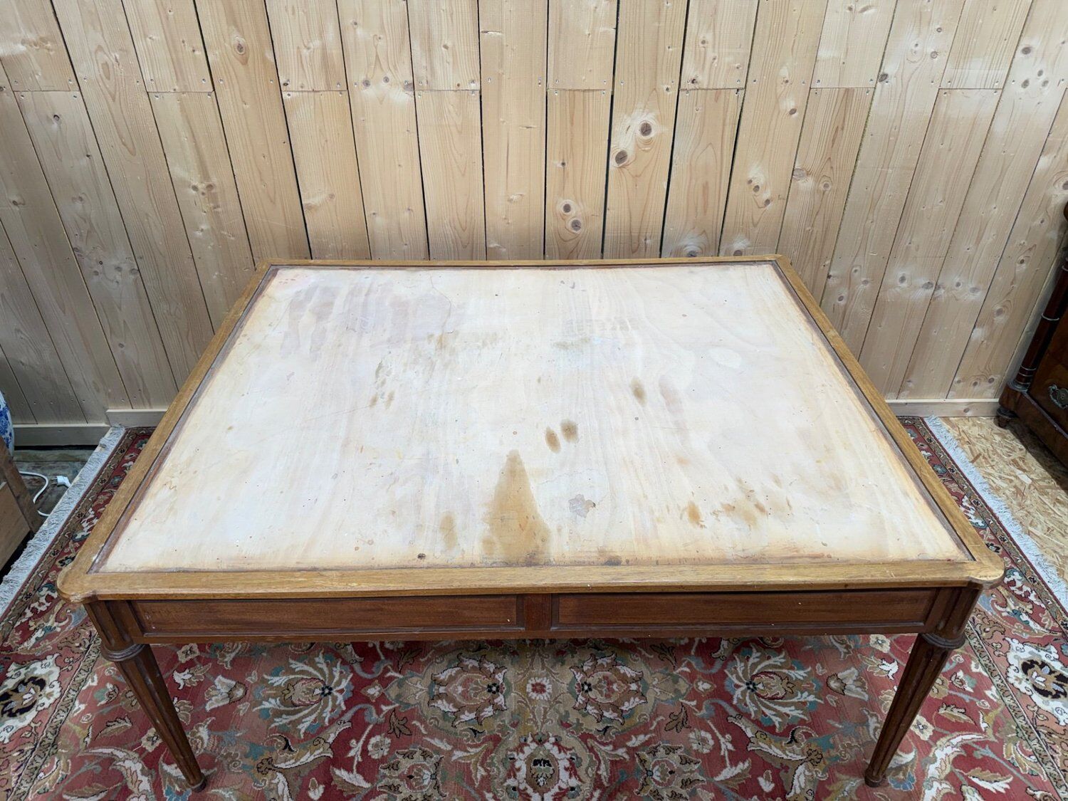 Flat desk – Louis XVI style – Stained beech – To be reupholstered