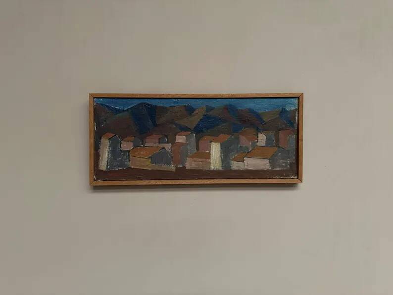 Swedish Oil on Canvas "Urban Landscape" by Johan Lundgren, Framed