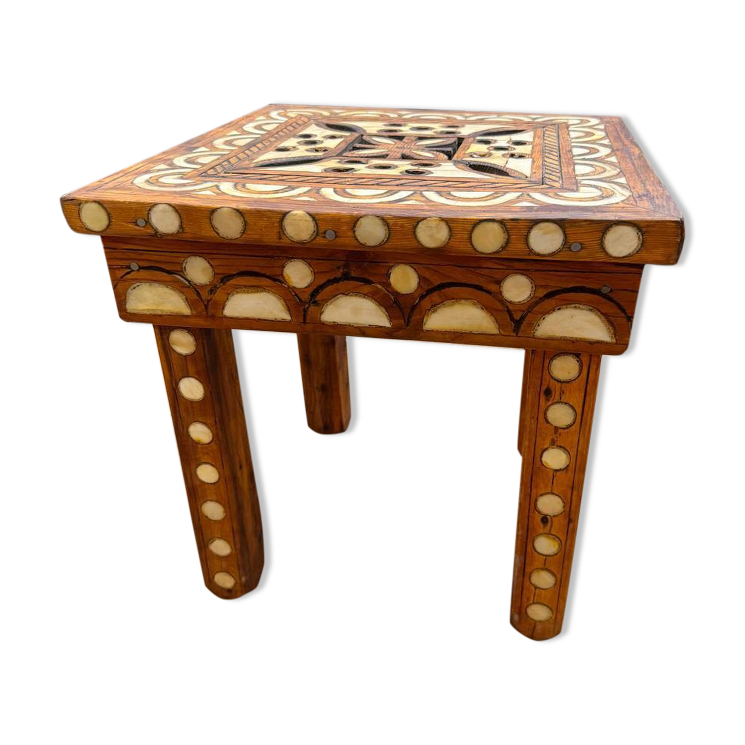 Moroccan camel bone marquetry wooden table for bedroom or living room