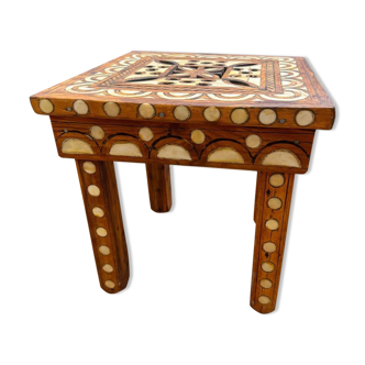 Moroccan camel bone marquetry wooden table for bedroom or living room