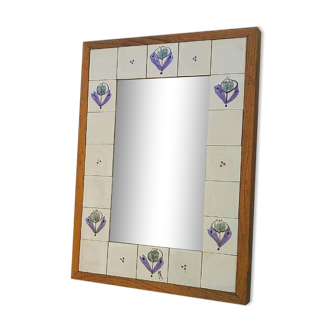 Ceramic mirror and wood by Michel Boillot