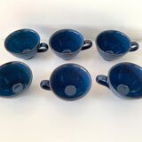 Set of 6 cups or cider bowls in glazed blue stoneware