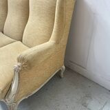 Louis XV style three-seater wingback sofa in patinated beech, 20th century