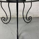 Table basse en fer forgé et plateau en verre