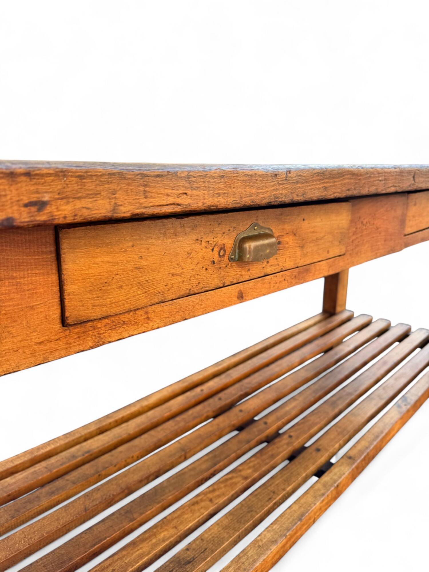 Large beechwood draper's table/counter, circa 1900s