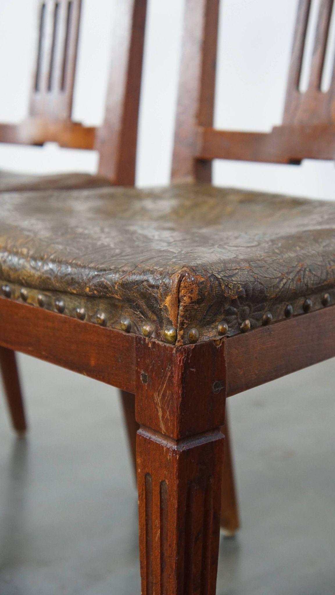 Set of 6 Original Antique Dutch Leather Dining Chairs