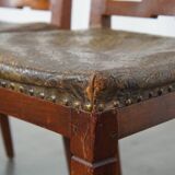 Ensemble de 6 chaises de salle à manger en cuir antiques d'origine néerlandaise