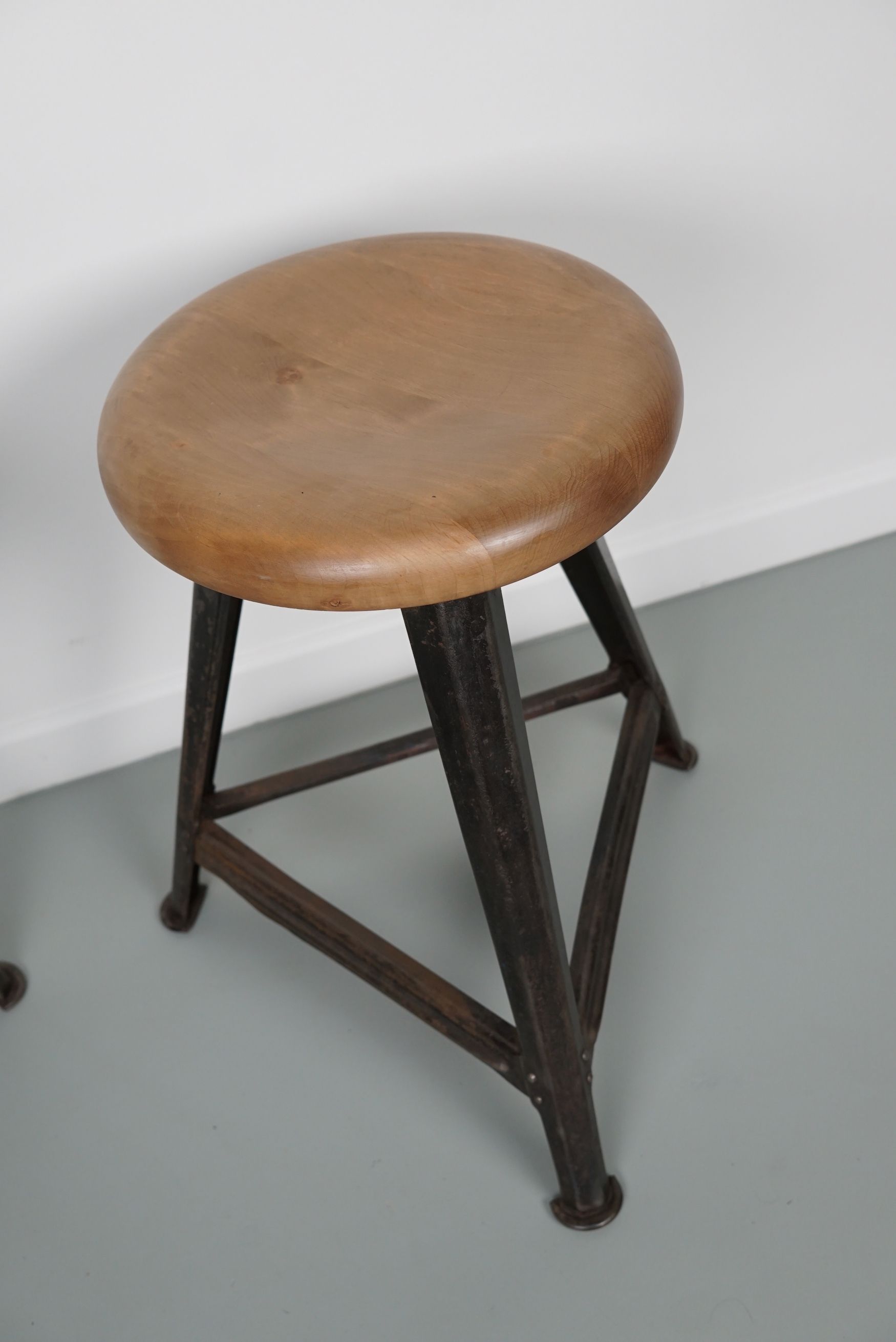 Pair of Industrial Steel Factory Stools By Rowac Robert Wagner Chemnitz, 1930s