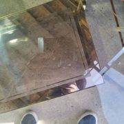 Vintage golden metal rolling dessert trolley