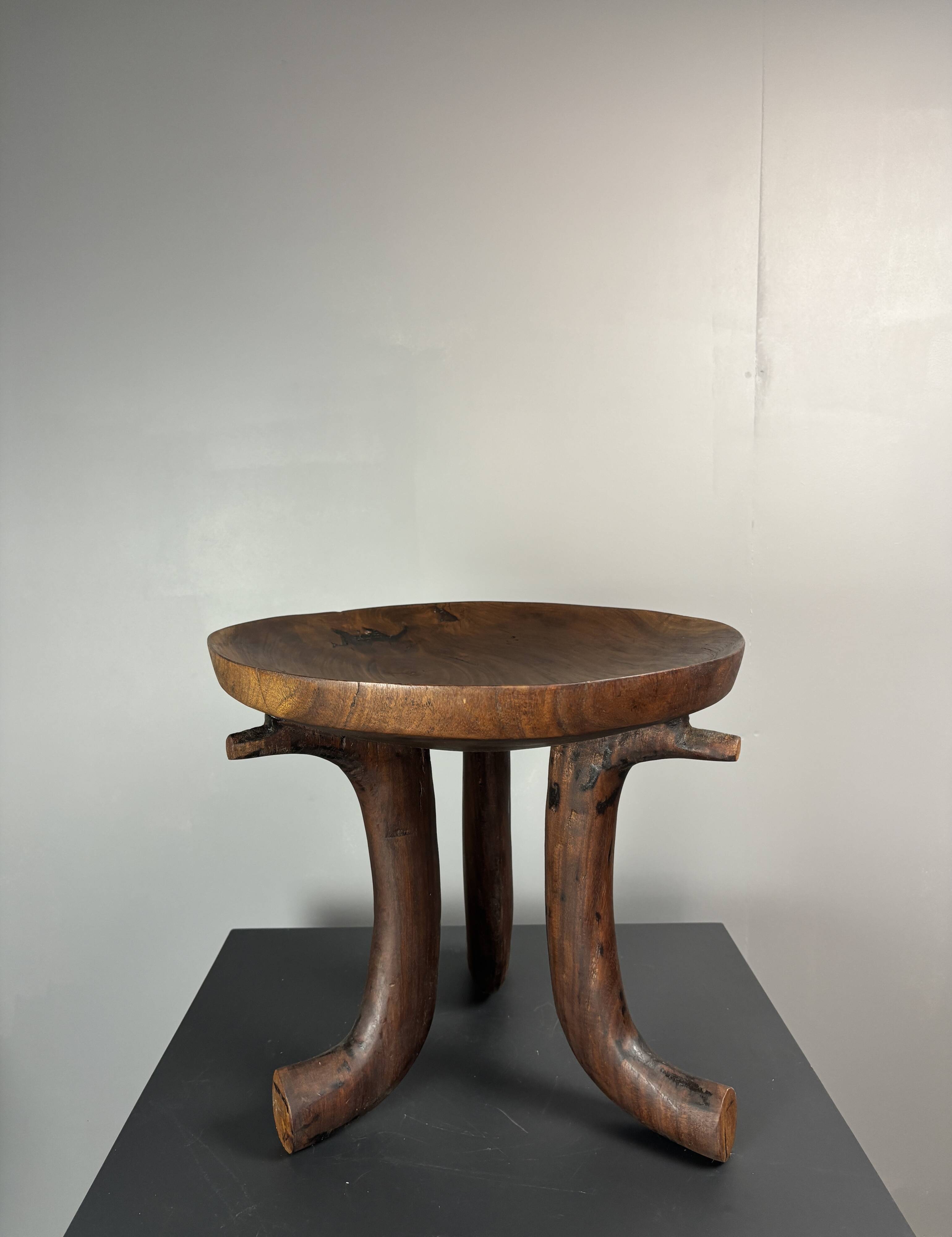 Handmade midcentury African tribal Jimma or Oromo tripod stool side table
