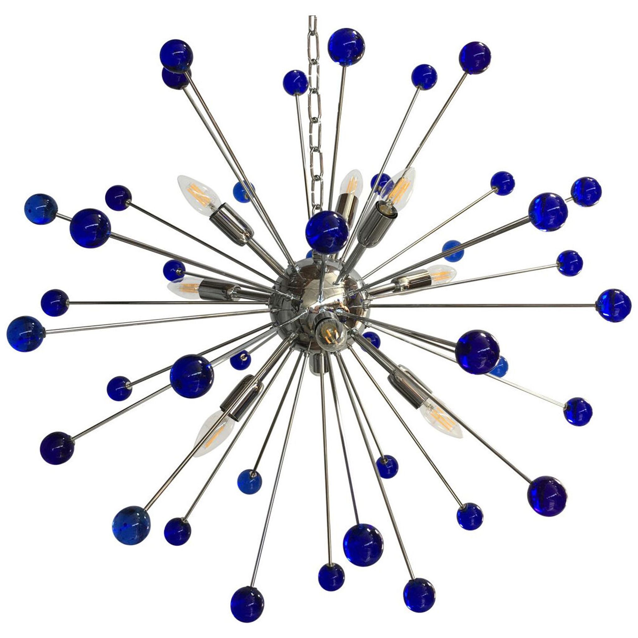 Lustre spoutnik en verre de murano bleu « star »