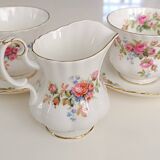 Royal Albert English porcelain set of 2 cups, saucers, and milk jug.