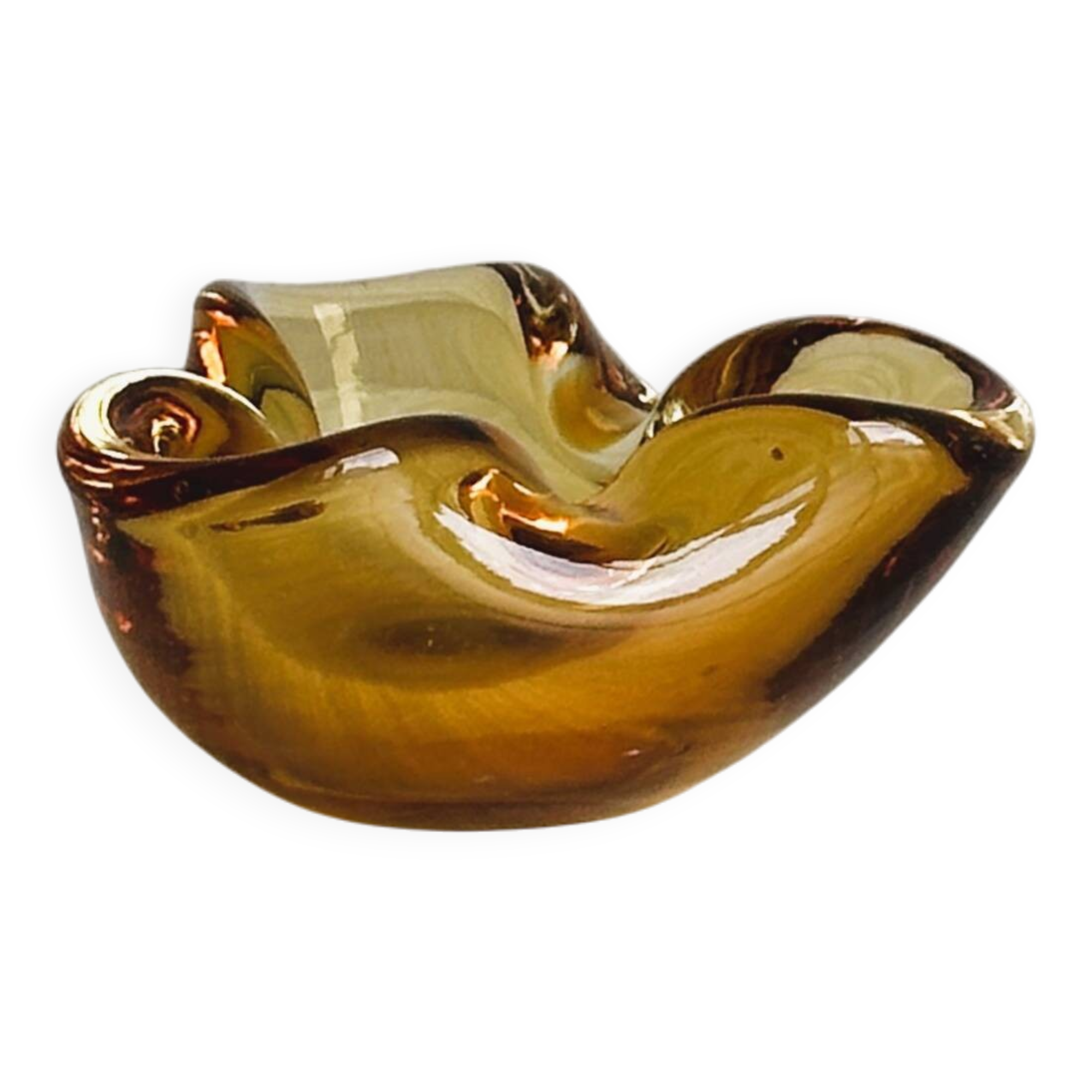 Thick amber yellow glass ashtray