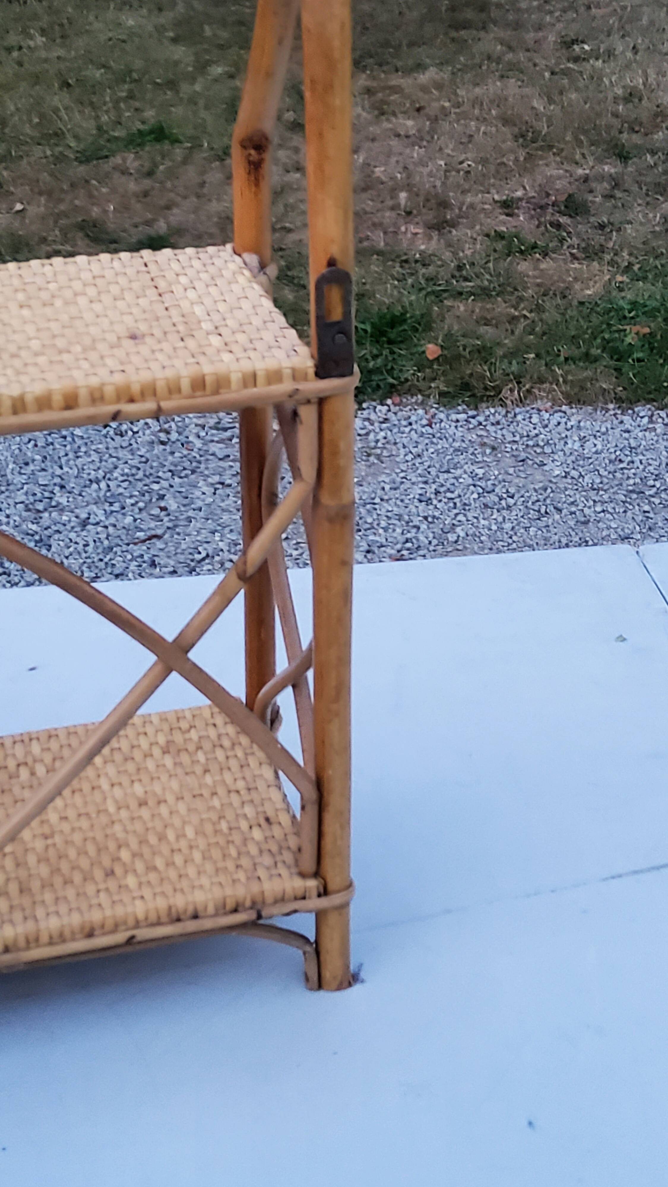 Double wall shelf in bamboo and rattan from the 70s
