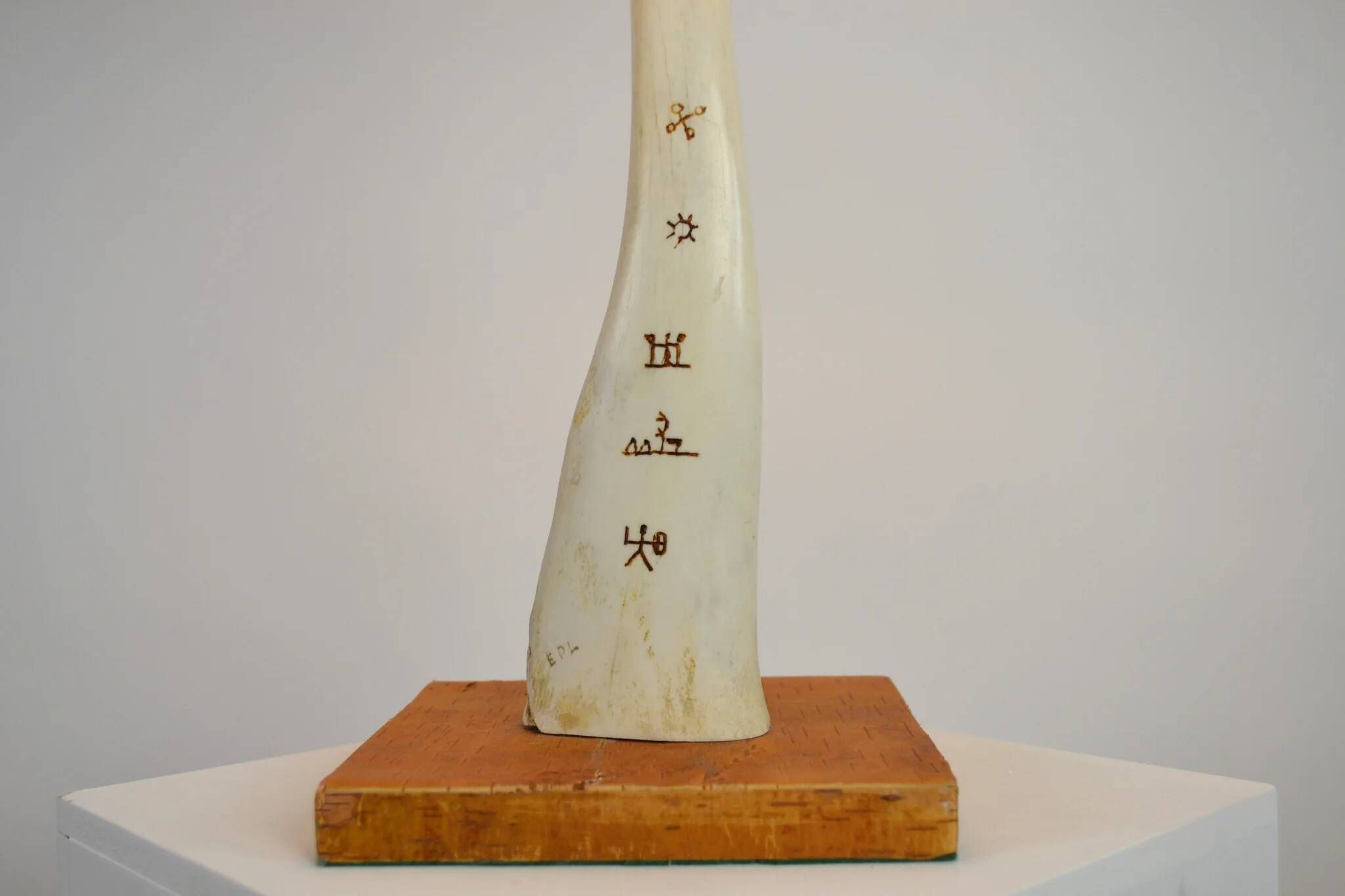 Scandinavian Studio Table Lamp in Carved Bone with Symbolic Decoration, c. 1950s–1970s