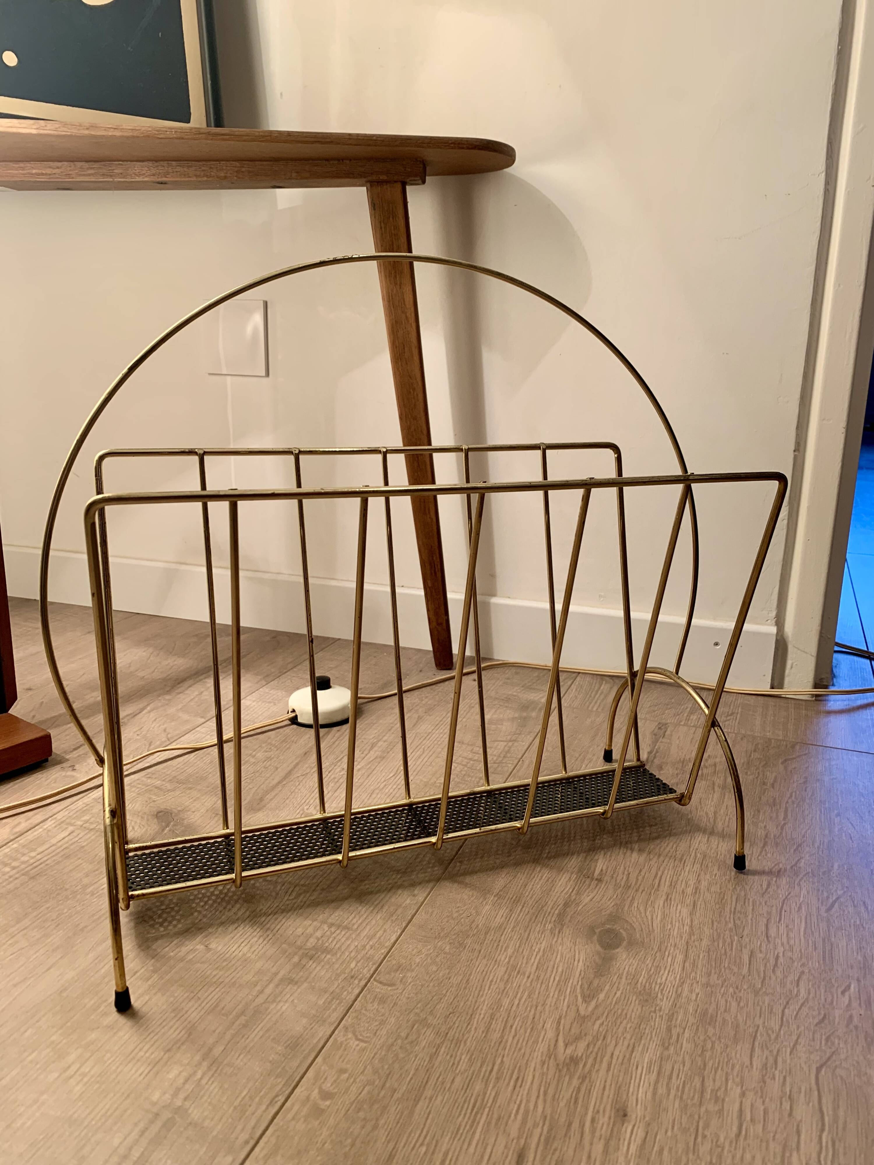 Vintage golden metal magazine rack retro 1960
