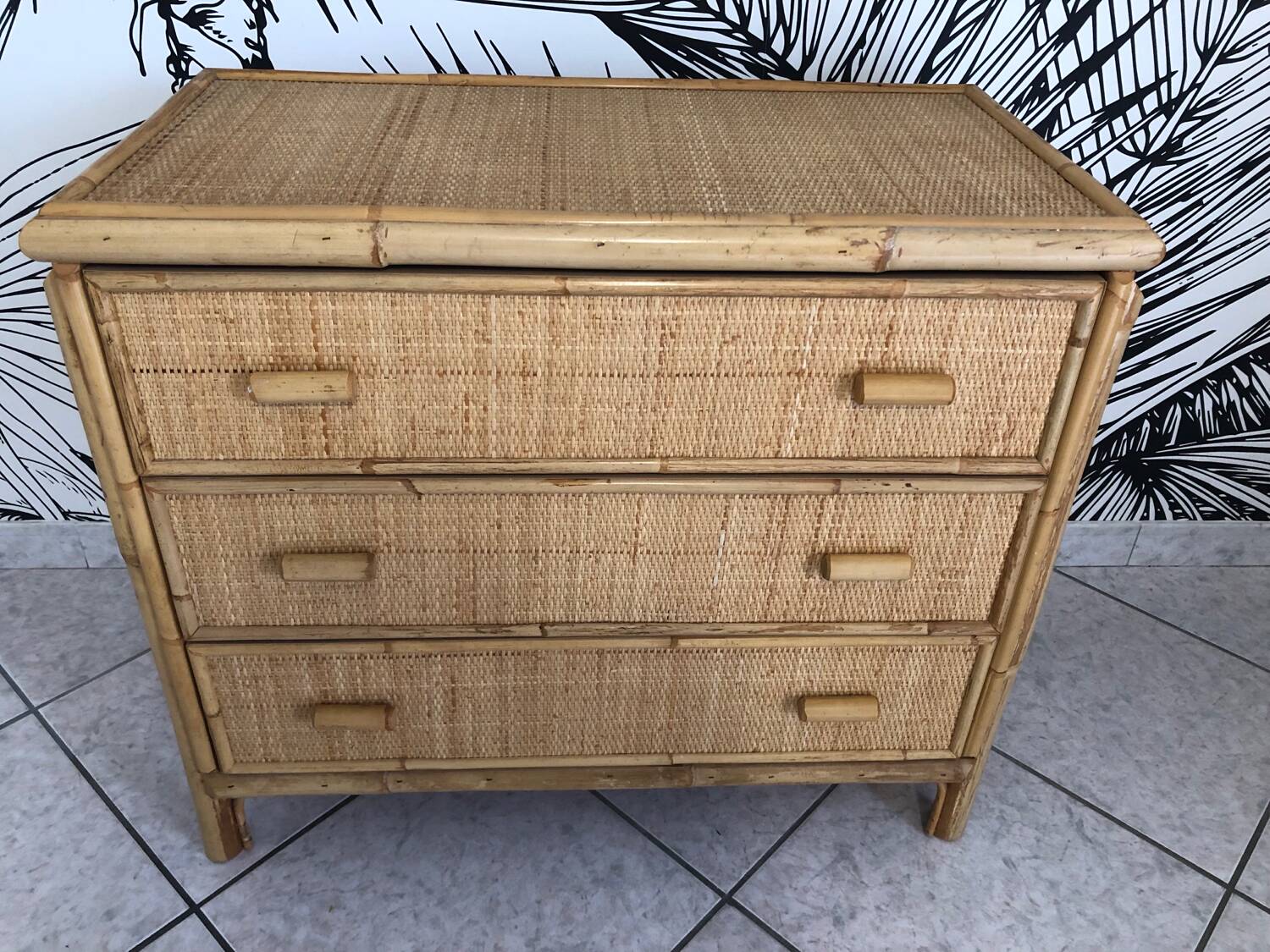 Commode bambou et rotin