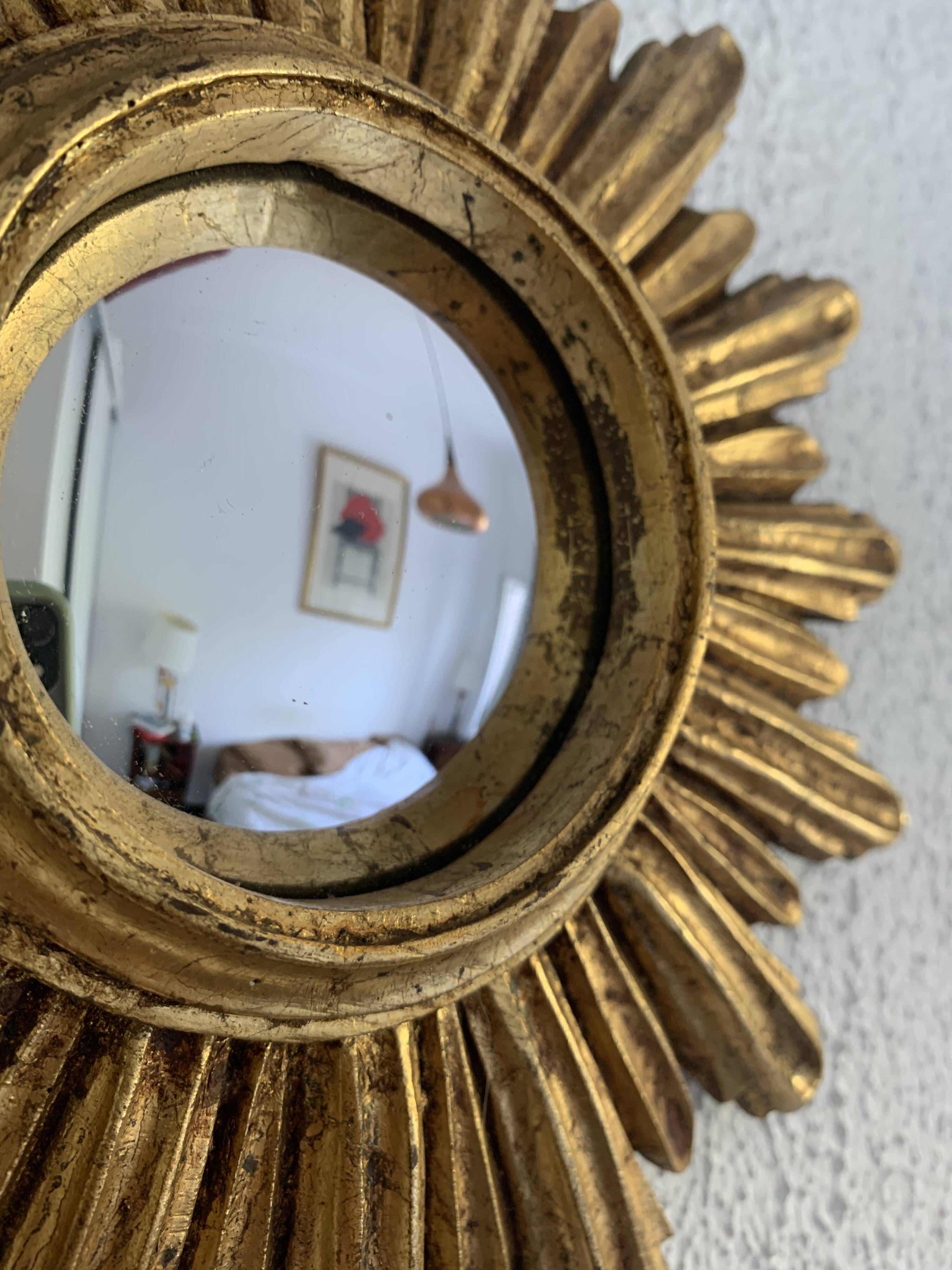 Miroir vintage 1960 soleil oeil de sorcière or - 27 cm