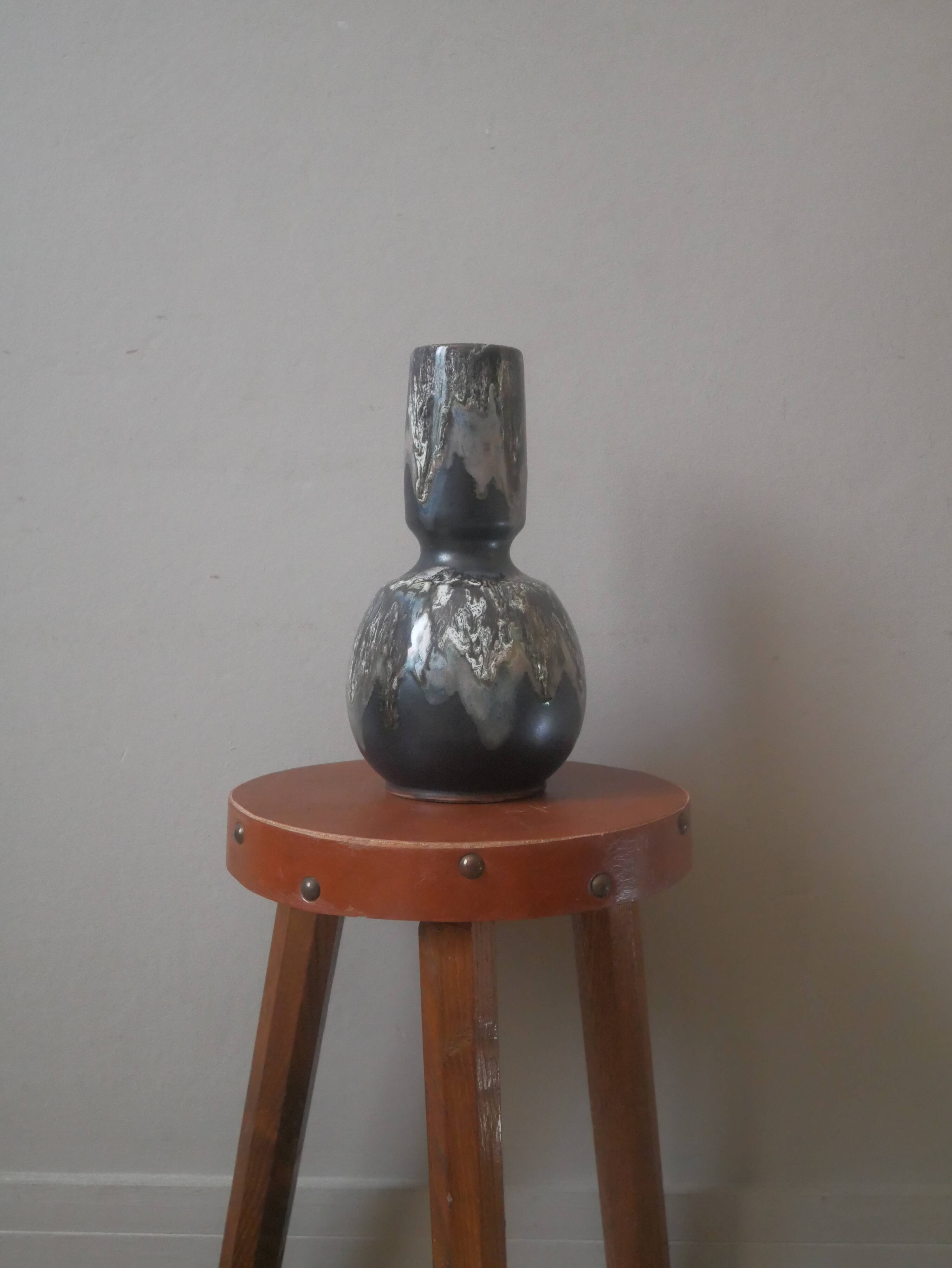 Designer ceramic vase from the 50s, bluish gray signature Jean-Marie Maure, handcrafted