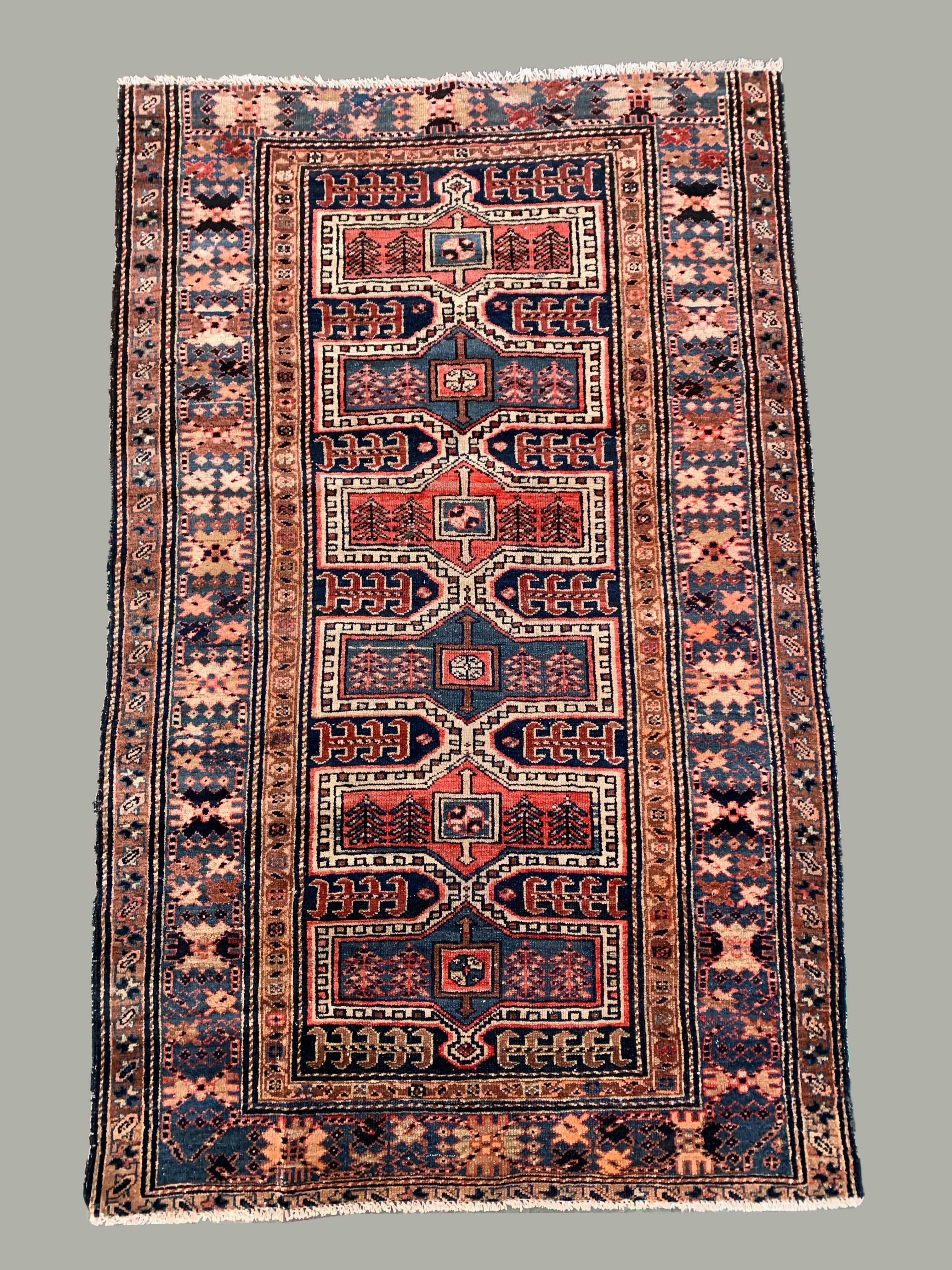 Vintage Karacah Rug 182x114 cm, medium, Tribal oriental Carpet  Red Navy Blue