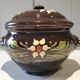 Large glazed terracotta covered pot