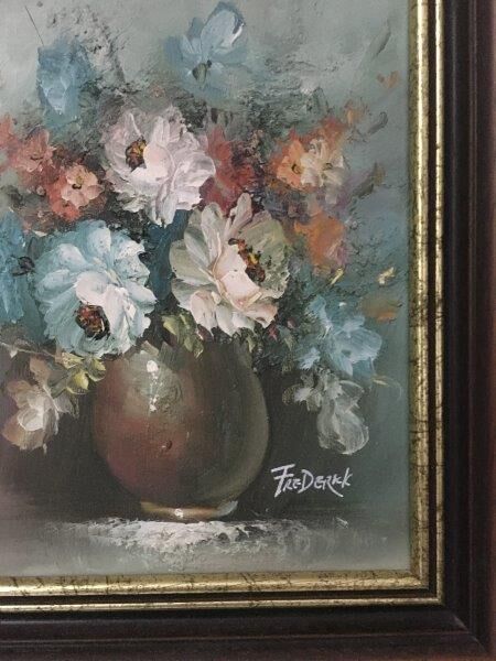 Oil on canvas, bouquet of flowers Still life signed Frédérick