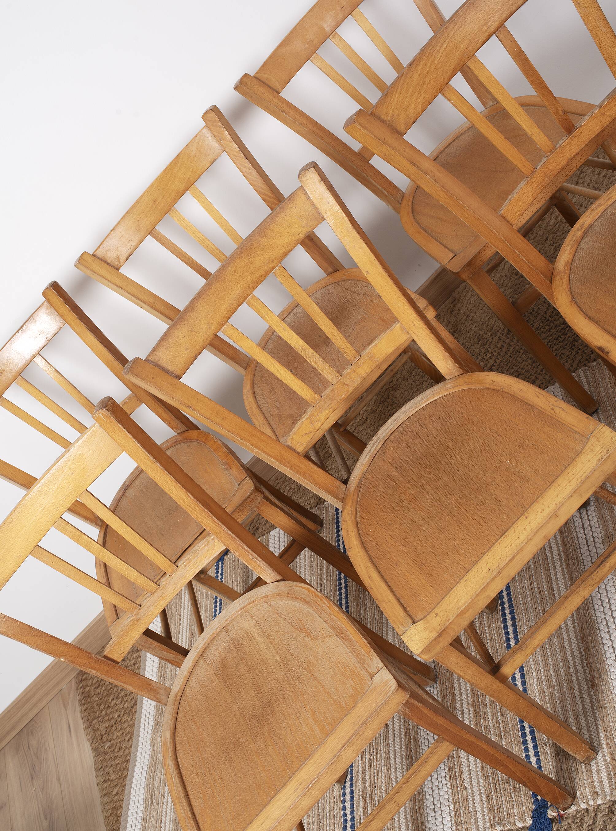 6 bistro chairs, blond wood, typical Luterma brand, 1950s-60s