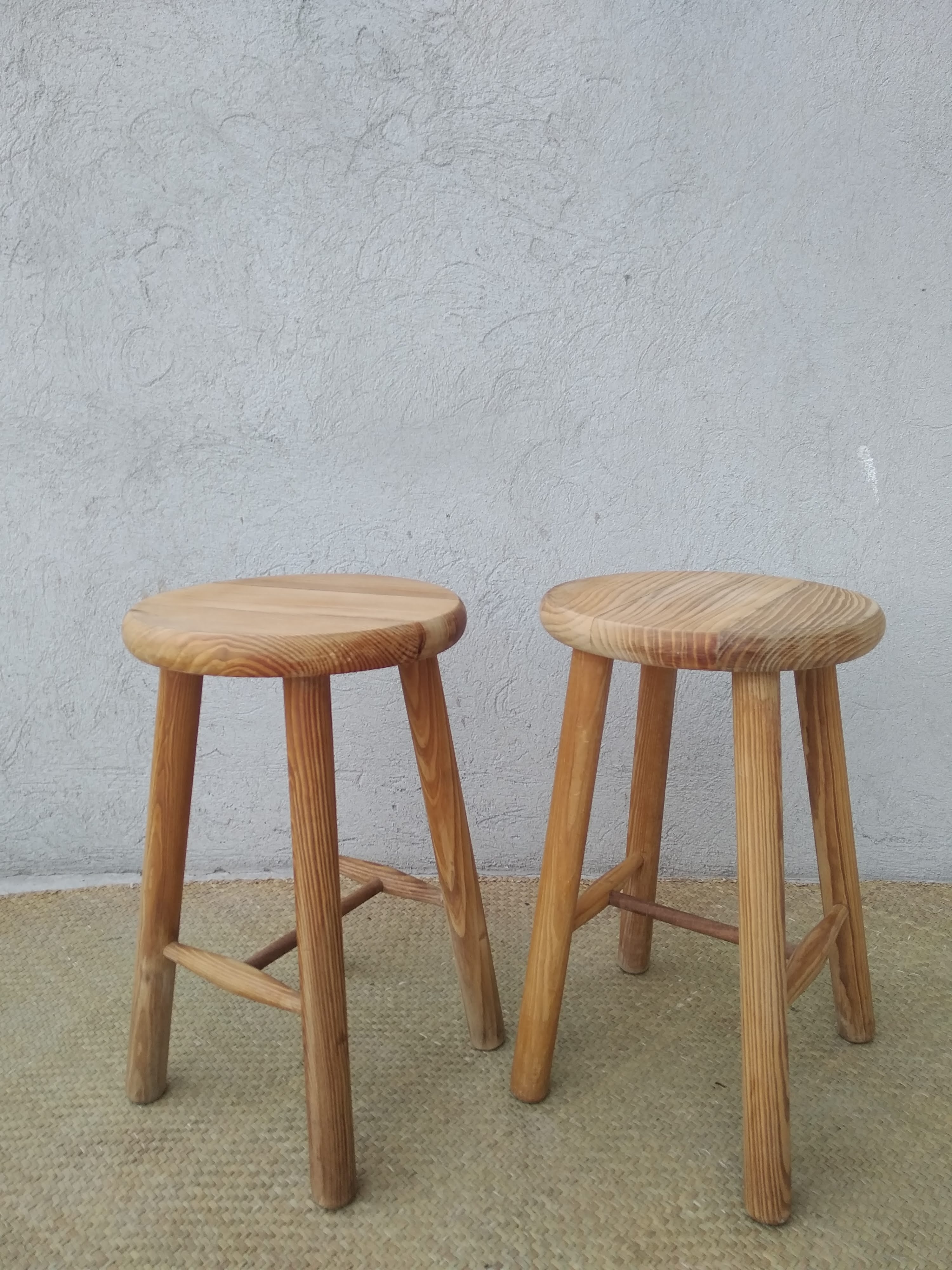 Set of 2 vintage pine stools