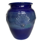 Large vintage vase in blue glazed ceramic
