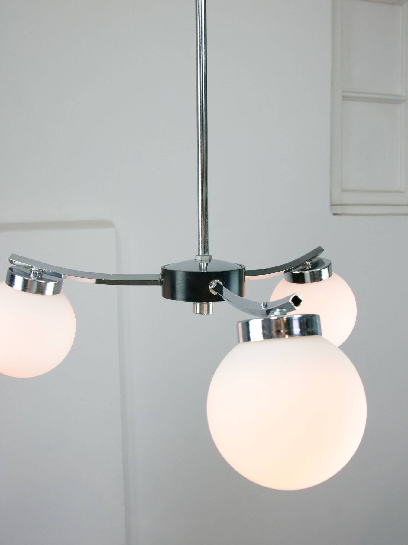Mid-Century Italian Chrome and Opaline Chandelier