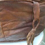 Large vintage Moroccan leather pouf n°2