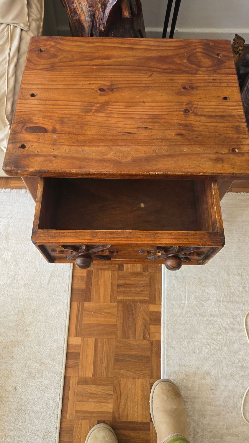 Folk Rustic Sun-Carved Nightstand sidetable cupboardsolid wood chunky