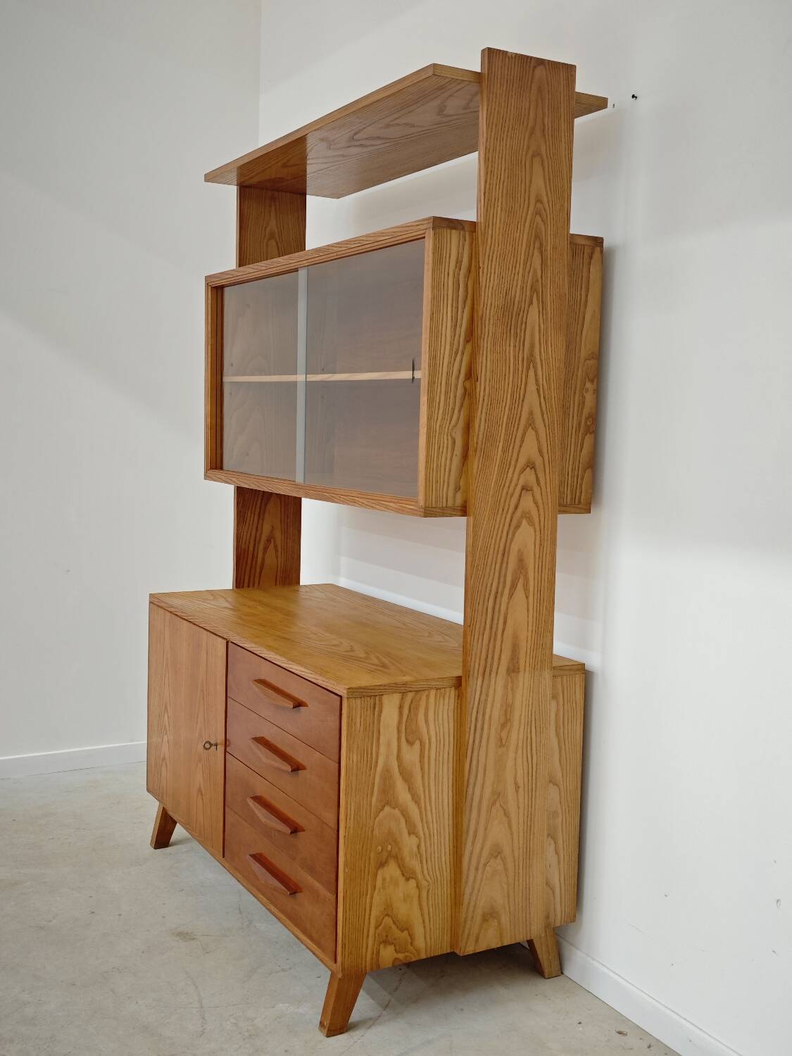 High sideboard, wooden display cabinet by Frantisek Jirak – 1960