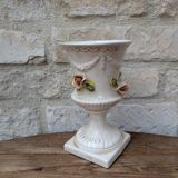 Antique Italian ceramic vase in slip style with rose decoration