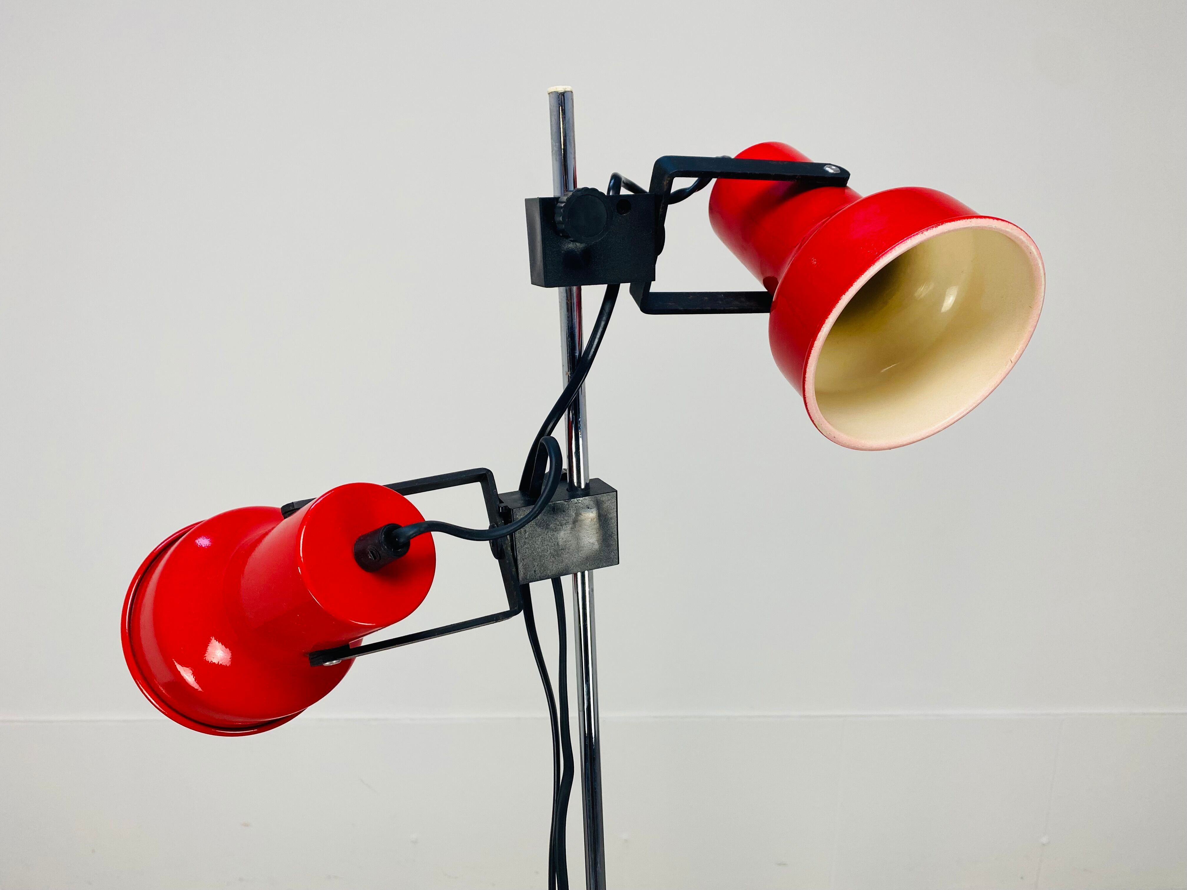 Floor lamp 2 spots red chrome stem SCE 1970