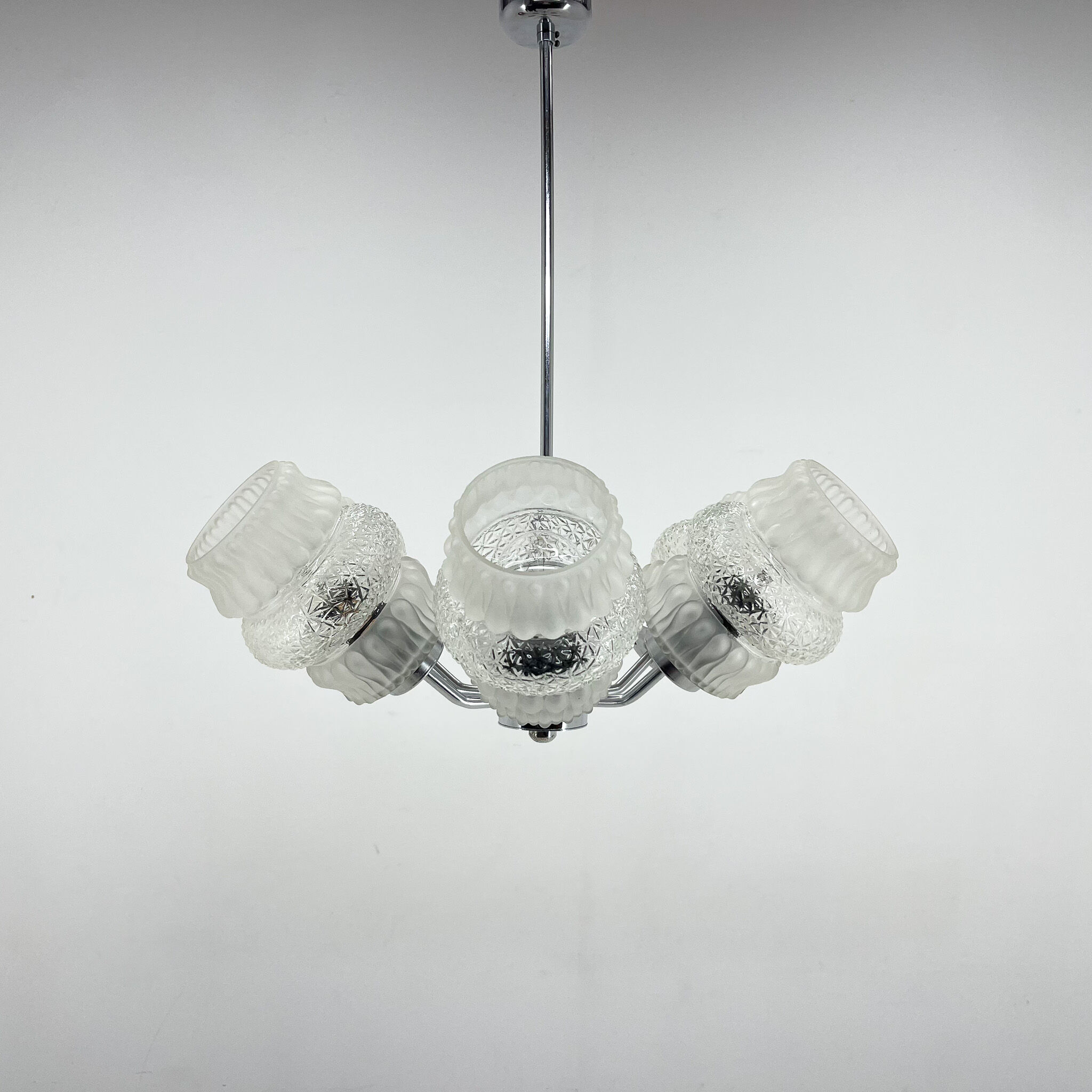 Mid-century glass & chrome chandelier, 1970's