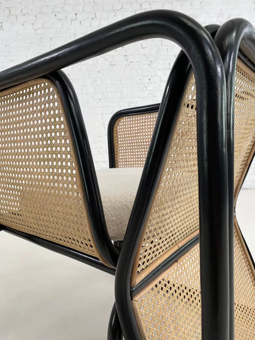 Cubic armchair in black rattan and canework