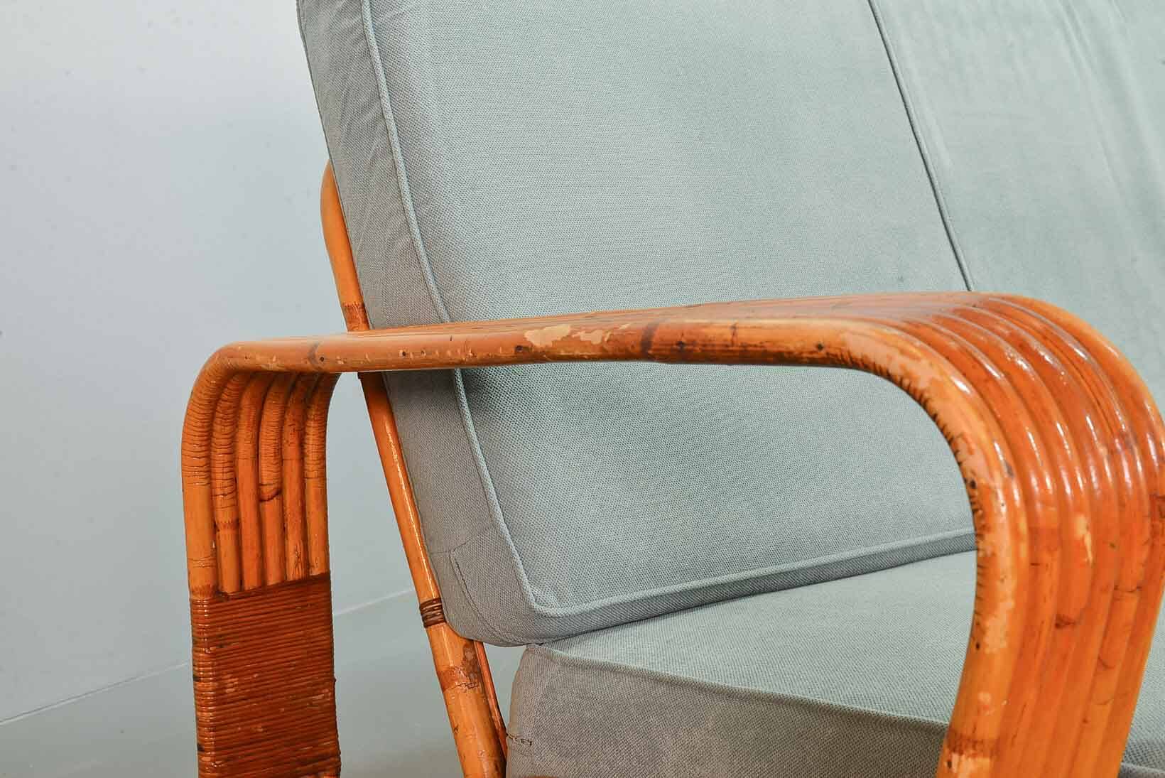 Exclusive Six Strand Rectangular Rattan 3-Seat Sofa after Paul Frankl, 50s