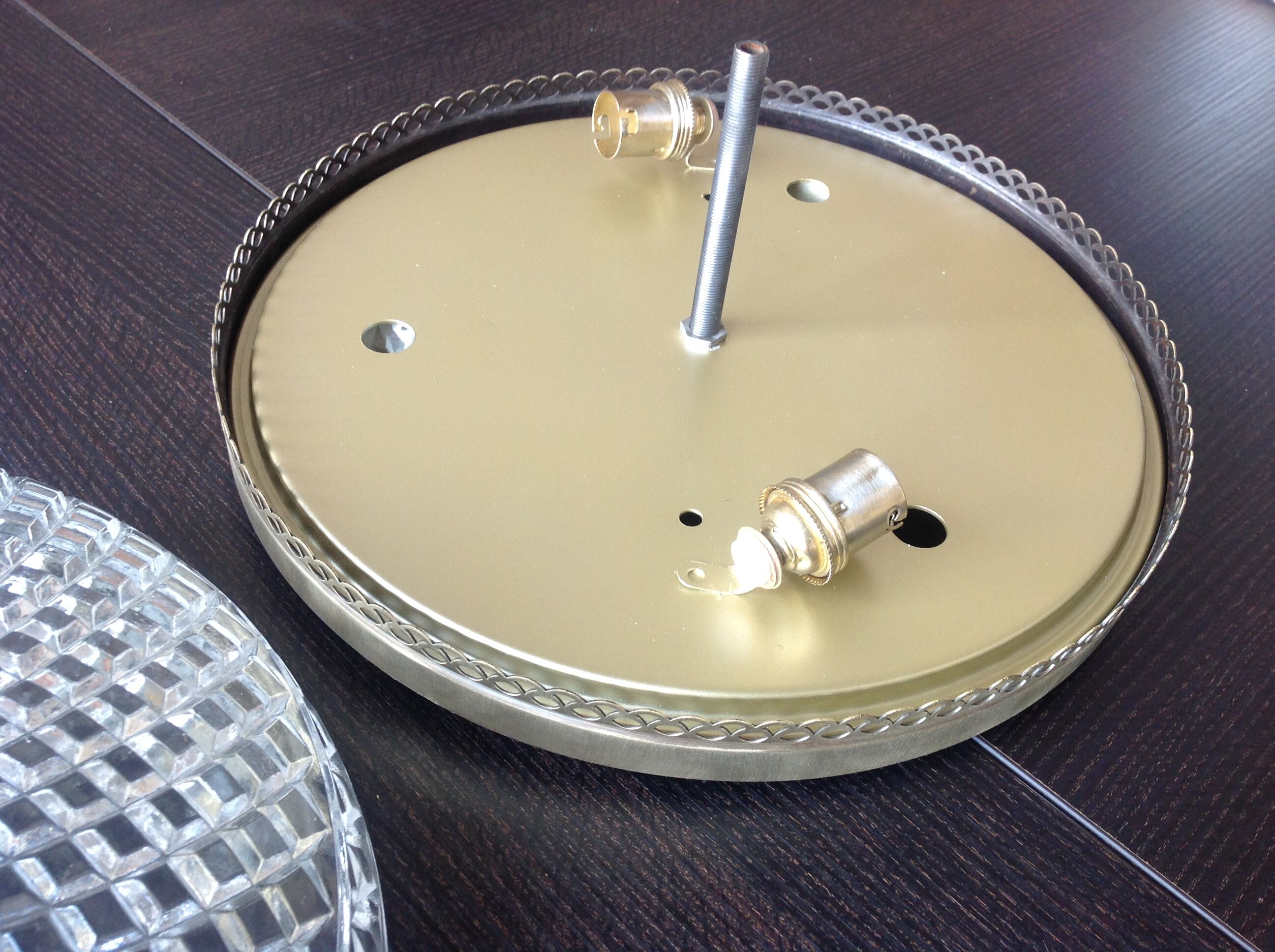 Round ceiling lamp in structured glass art deco style 30s-40s