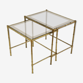 Brass and smoked glass tables
