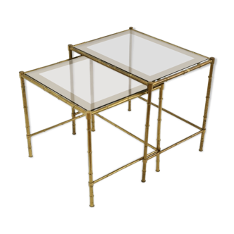 Brass and smoked glass tables