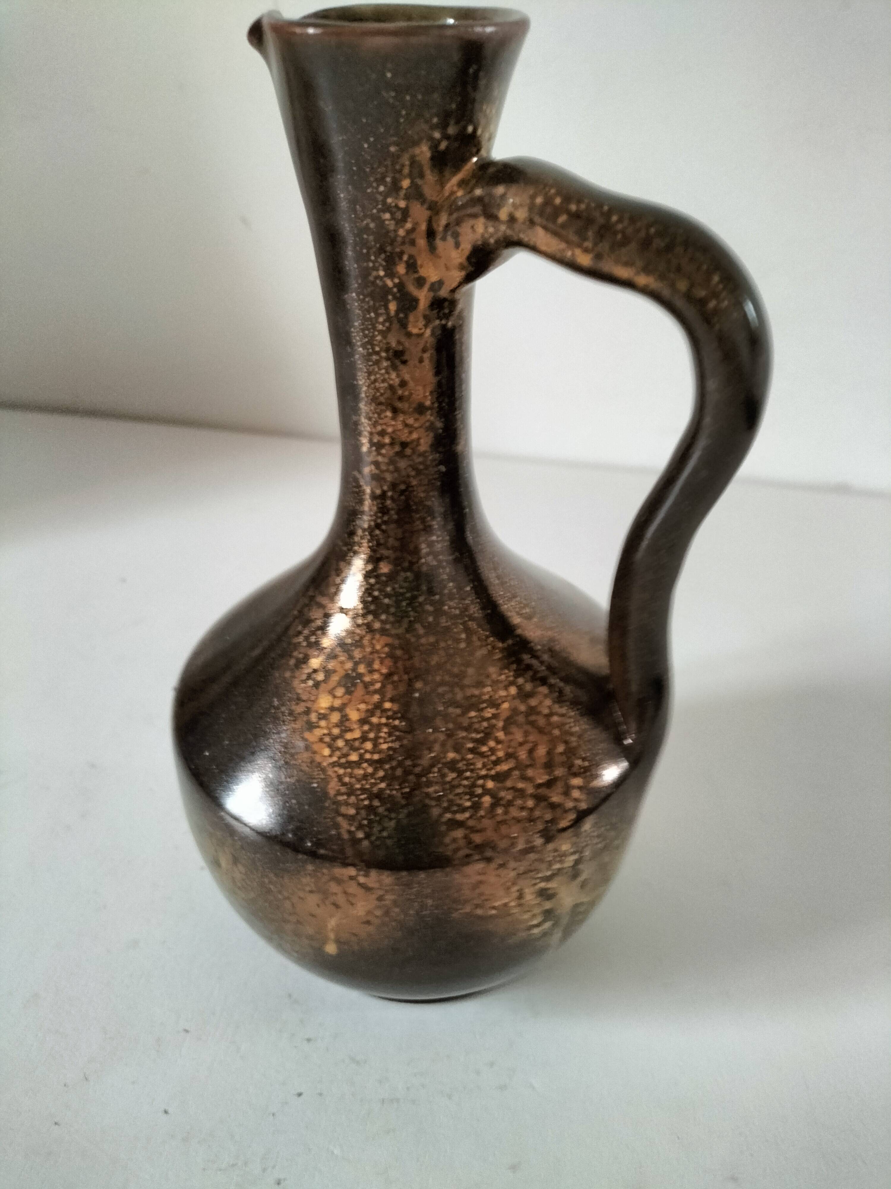 Glazed stoneware pitcher in coppery brown – Potter's work, France, 1970s