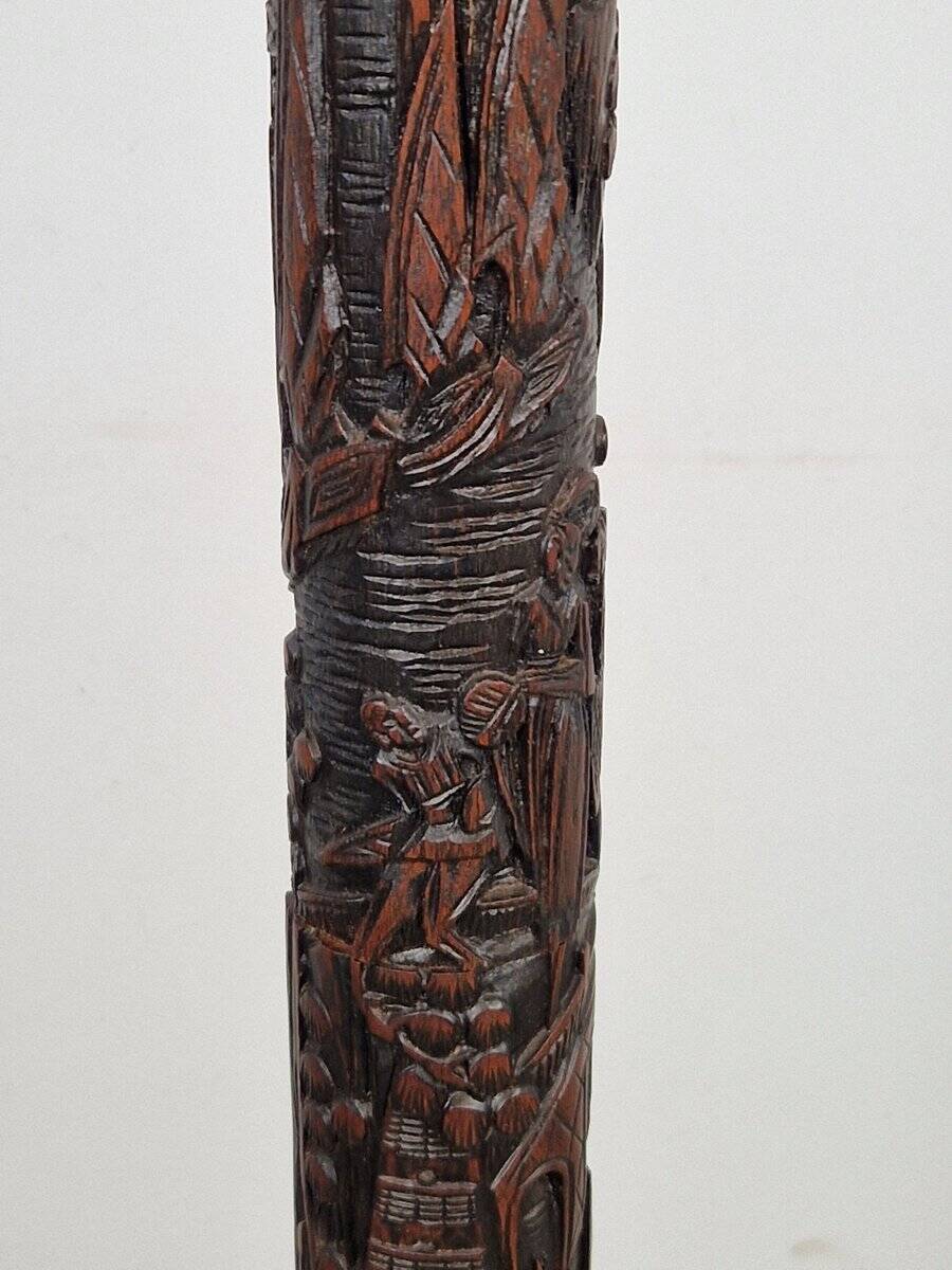 Art Deco Asian Style Carved Wood Floor Lamp, 1930s