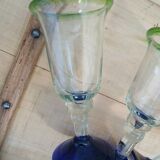 3 stemmed glasses in bubble and blown glass