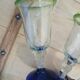 3 stemmed glasses in bubble and blown glass