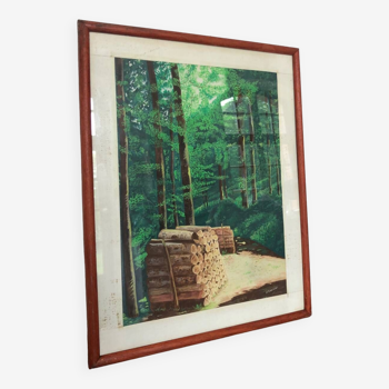 Framed drawing painting Forest