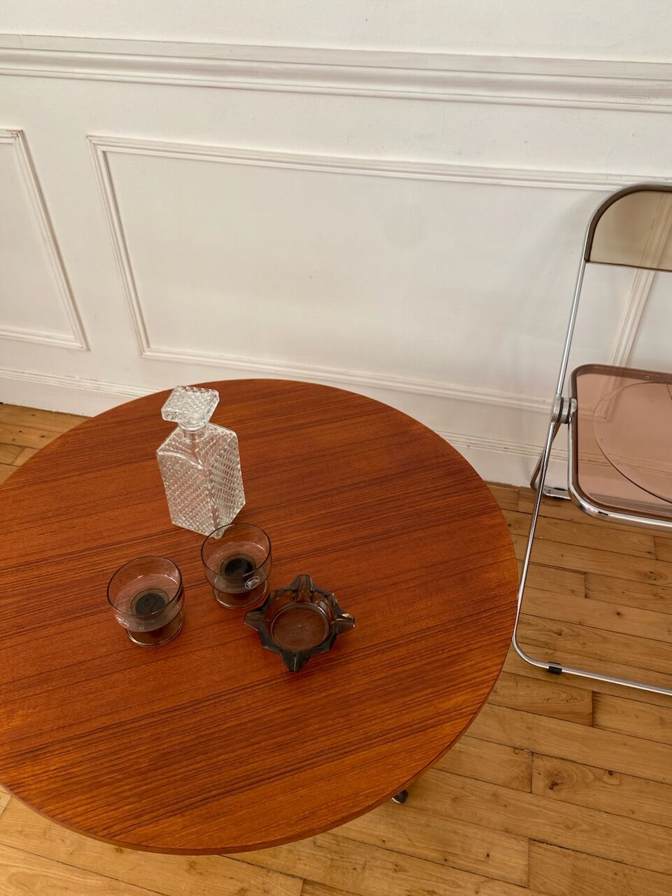 Round coffee table wood and metal, 70s