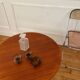 Table basse ronde bois et métal, années 70