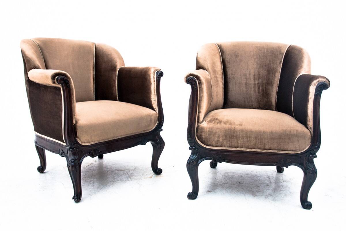 A pair of antique armchairs, Northern Europe, around 1890.