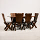 Brutalist oak dining set, set of 7.